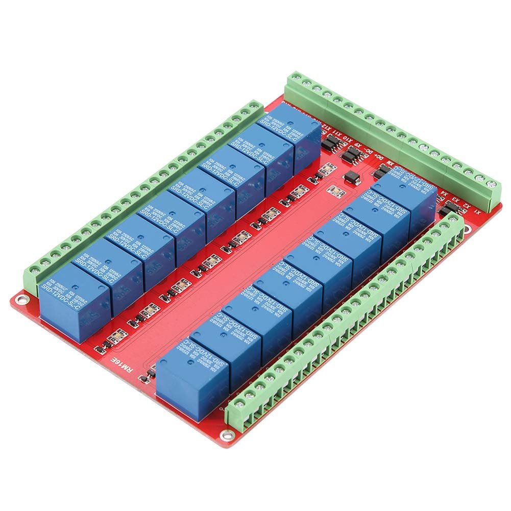16 Channel Relay Module High/Low Level DC 5/12/24V Isolated Type for Home Automation (DC12V)
