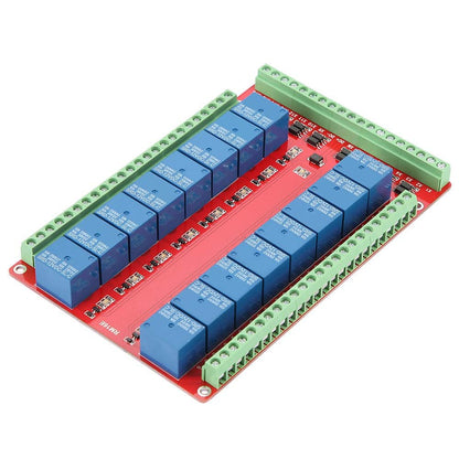 16 Channel Relay Module High/Low Level DC 5/12/24V Isolated Type for Home Automation (DC12V)