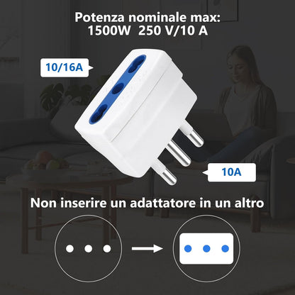 Fiotha 2 Pcs Simple Reducer Adapter 16A Plug 10A, 10A Plug Bypass Adapter, 10A Plug, Bypass Adapter Plug, with 10/16A Bivalent Socket to Small 10A Italian Plug, for Travel in Italy