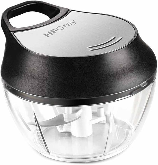 HfGrey - Stainless Steel Hand Held Vegetable Chopper, Multi Purpose Manual Food Chopper - Onion Chopper - Garlic Chopper - Nut Chopper - Veggie Chopper dicer, Hand Pull Manual Food Processor