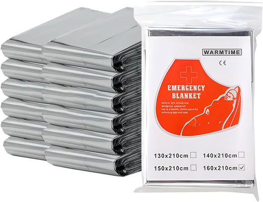 12 Pack Portable Emergency Space Blankets Mylar Thermal Survival Blankets Foil Camping Emergency Heat Reflective Blanket for Camping Hiking Marathon First Aid Emergency Preparedness Extreme