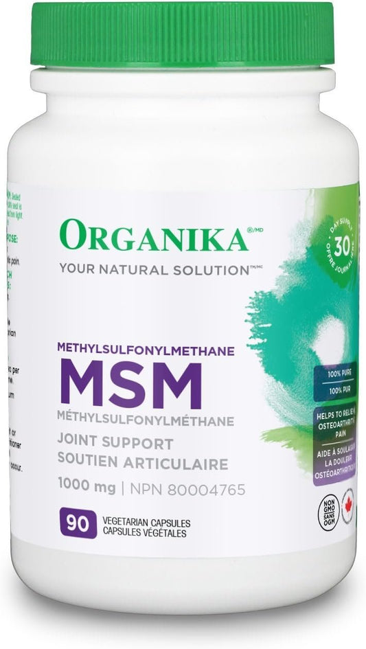 Organika MSM - Joint Support and Inflammation Relief Supplement | Supports Healthier Joints, Bones and Cartilage | Stronger Hair, Skin and Nails | Potent Antioxidant | 1,000mg of MSM - 90 vcaps