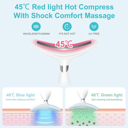 Neck Face Beauty Device, Skin Care Face Massager, 3 in 1 Facial Massage Tool with Heating & Vibration, White