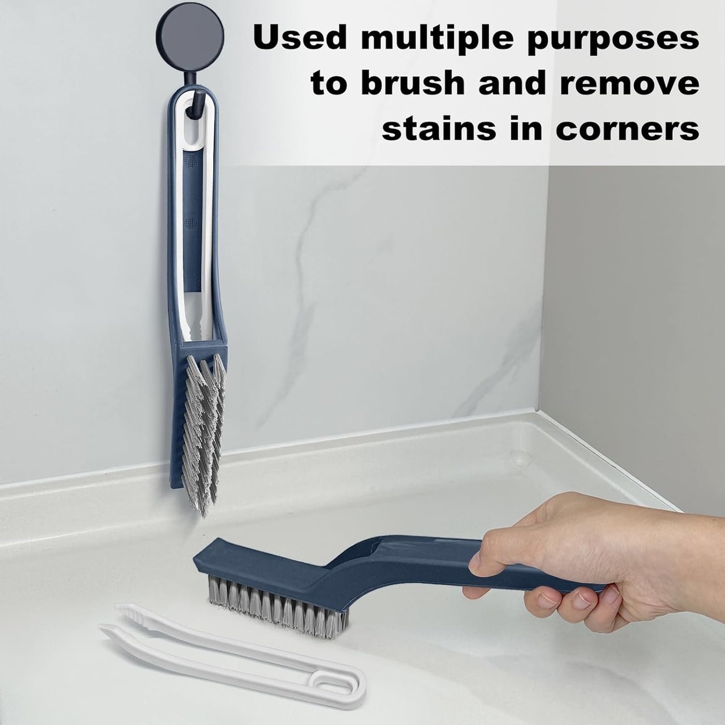 QAGOBDI Cleaning Brush for Household, Bathroom Hard Bristle Crevice Cleaning Brush Tools, 2 PCS Bathroom Gap Brush with Long Gandle Embedded Stolen Goods Clip