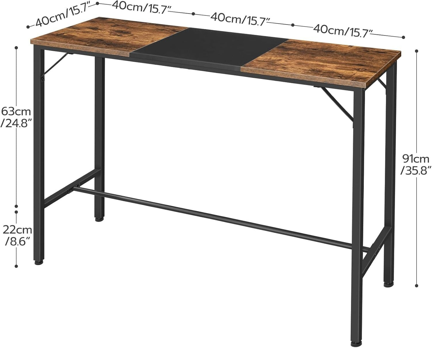 HOOBRO Bar Table, 120 cm Rectangular Pub Table, Tall Counter Height Pub Table, Long Color-Block Bar Tabletop, for Dining Room, Living Room, Bar, Pub, Rustic Brown and Black BF12BT01