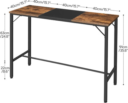 HOOBRO Bar Table, 120 cm Rectangular Pub Table, Tall Counter Height Pub Table, Long Color-Block Bar Tabletop, for Dining Room, Living Room, Bar, Pub, Rustic Brown and Black BF12BT01