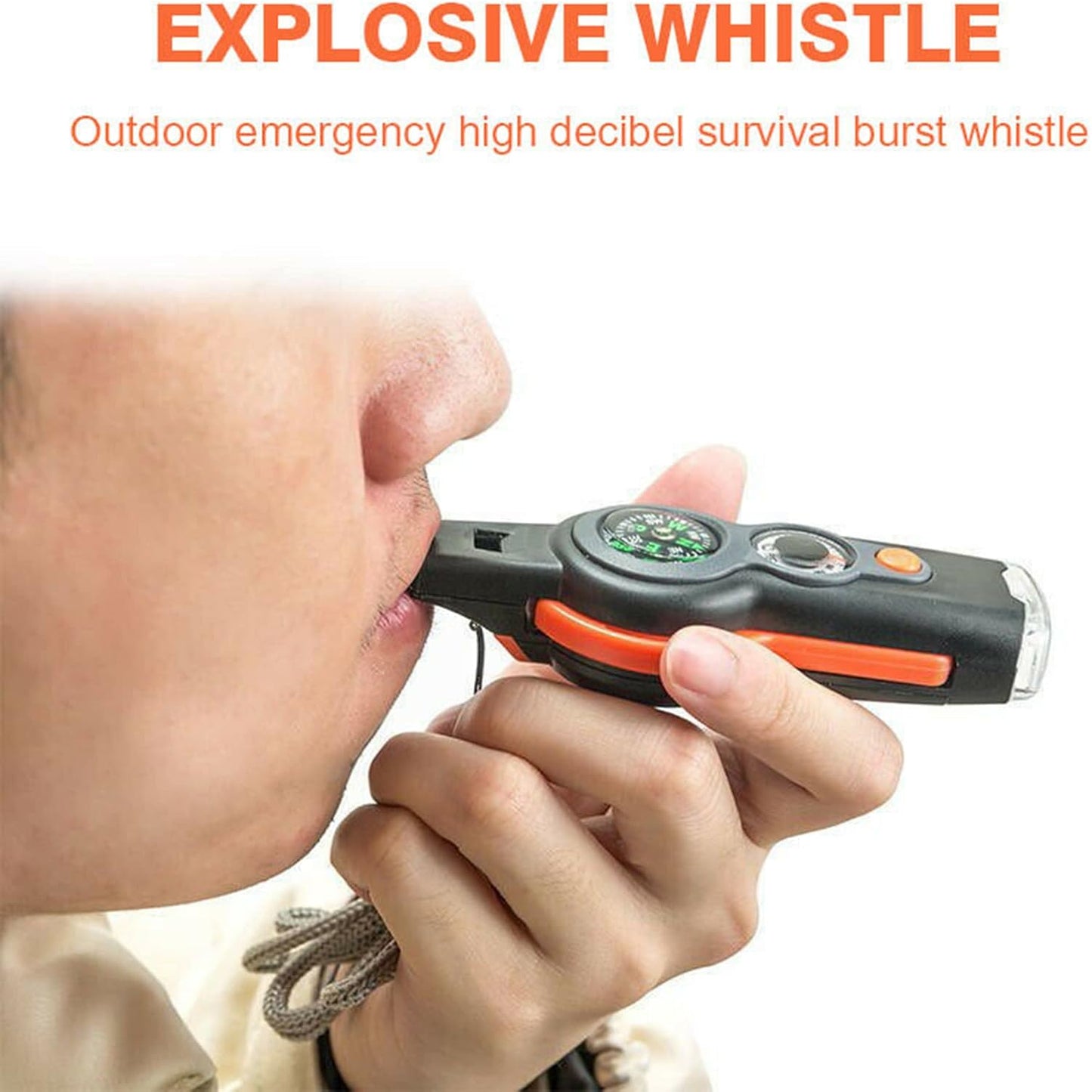 7 in 1 Multi-Function Compass, Outdoor Survival Safety Whistle Compass Thermometer LED Mirror Magnifying Glass Multitool for Camping, Hiking, Hunting, Fishing and Adventure