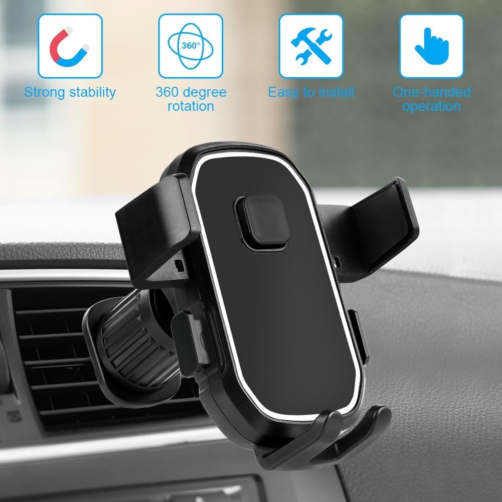 AXFEE Car Phone Holder, Universal Car Phone Holder Fits 4-7 Inch Phones, 360 Degree Rotation Flexible Car Phone Holder, Upgraded Hook and Release with One Button