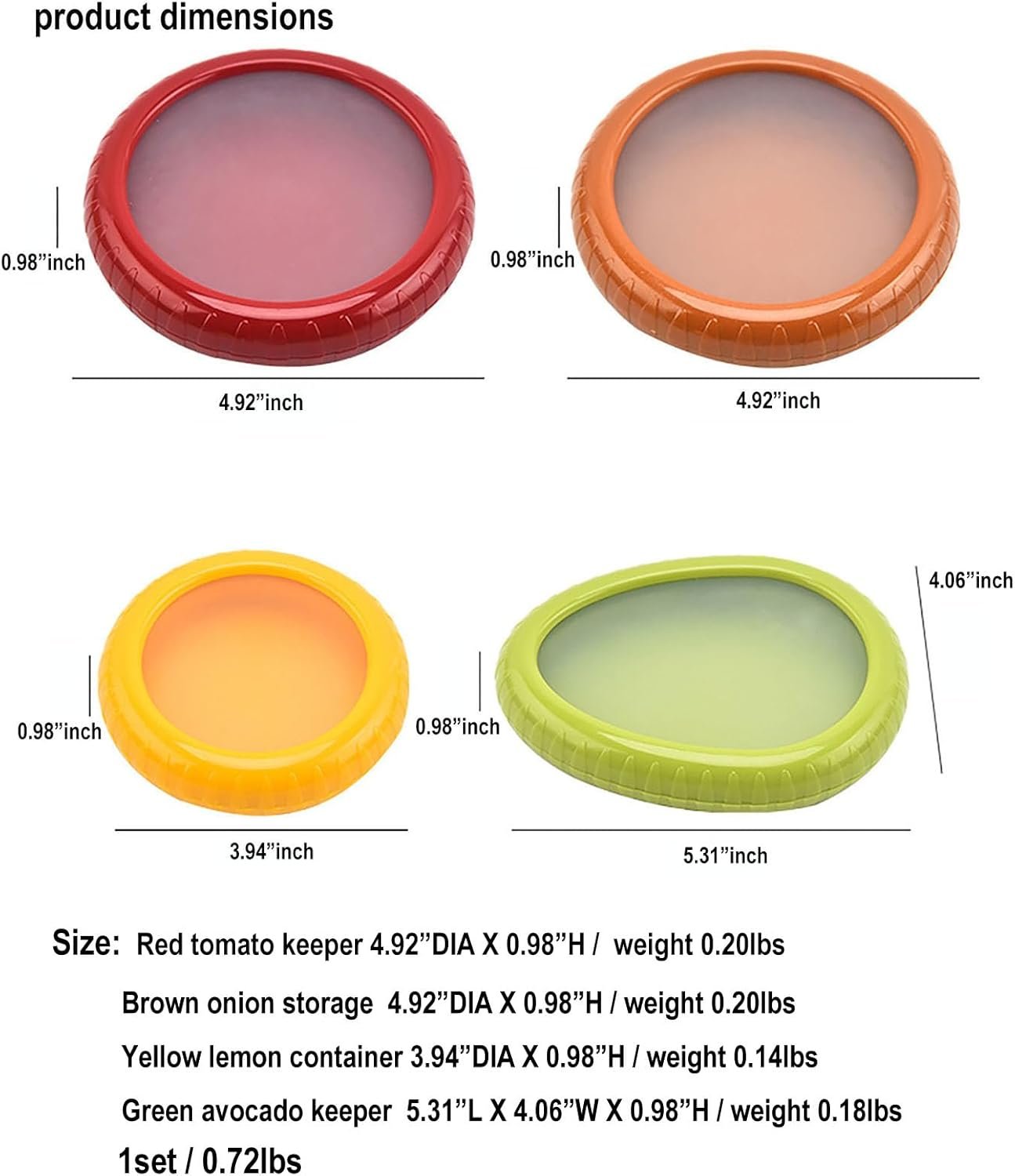 halteoly 4PC Silicone Fruit and Vegetable Storage Containers Set for Fridge, Onion Storage Container, Avocado keeper,Tomato Saver,and Lemon holder