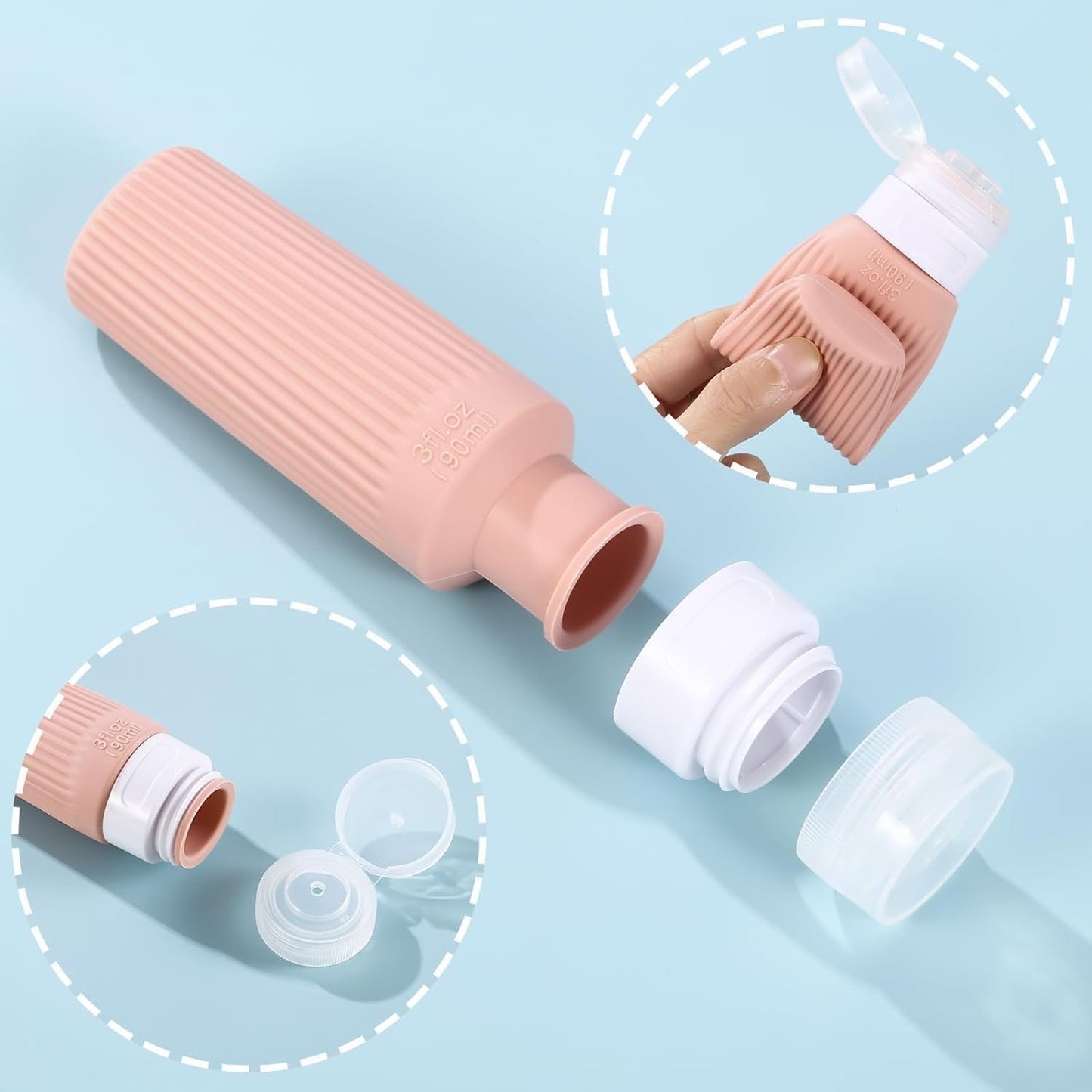 JIAXINGBING Travel Toiletry Bottles, 4pcs TSA Approved 90ml Silicone Travel Size Containers, Leak Proof, Transparent
