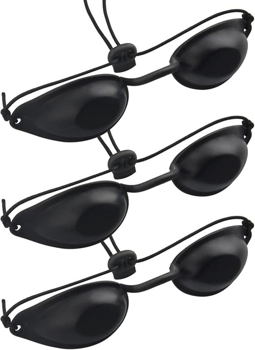 TAVVKE Safety Goggles Eye Patch - Laser Protection Eyewear Glasses for IPL, UV, Infrared LED Light Therapy - 3 Pcs Set - Black - Adjustable Elastic Strap