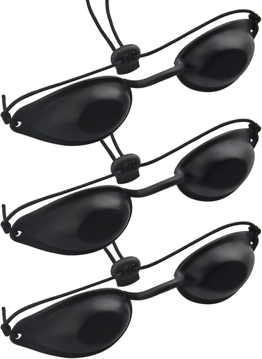 TAVVKE Safety Goggles Eye Patch - Laser Protection Eyewear Glasses for IPL, UV, Infrared LED Light Therapy - 3 Pcs Set - Black - Adjustable Elastic Strap
