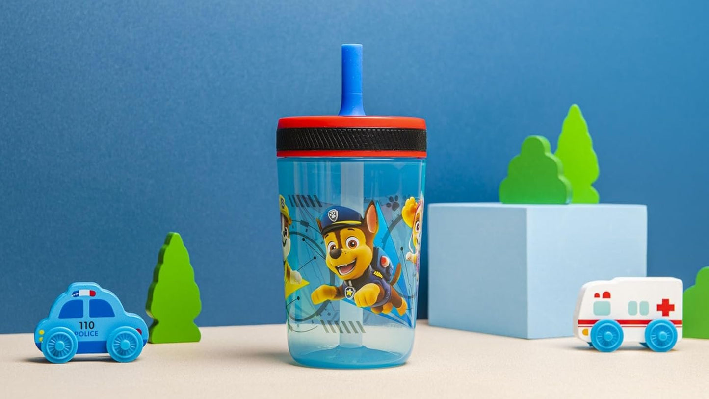 Zak Designs Paw Patrol Chase & Marshall Kelso Tumbler Set, Leak-Proof Screw-On Lid with Straw, BPA-Free, Made of Durable Plastic and Silicone, Perfect Bundle for Kids (15 oz, 2pc Set)