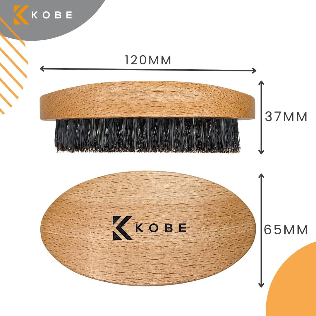Kobe Palm Men's Military Style Boar Bristle Hair Brush/Beard Brush - Hand Sized Beard Brush for Men - Perfect for Beard Care - Works Well With Beard Oils (Beech)
