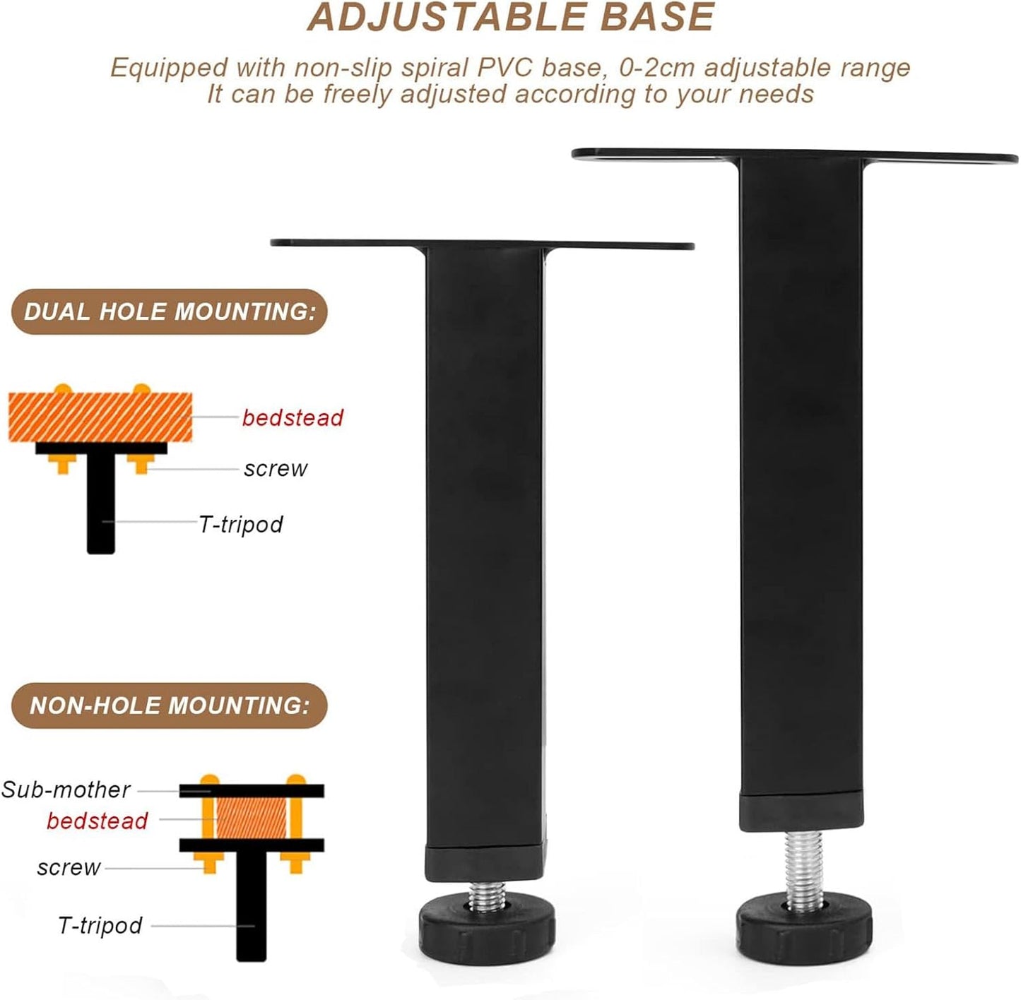 DEANKEJI 2 Pieces Furniture Feet, Bed Legs, 18 cm, No Drilling Required, Furniture Legs, with Mounting Screws, for Bed Slats, Cabinets, Sofas, Furniture