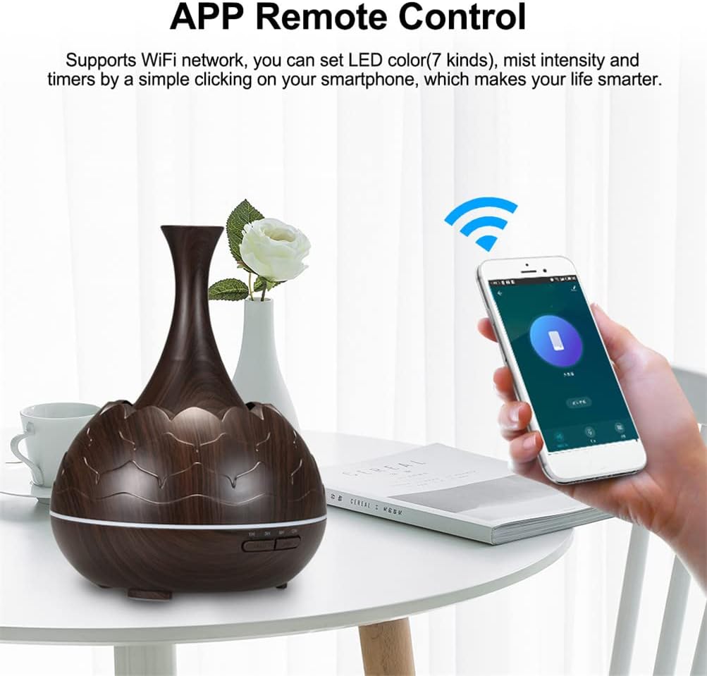 400ml Smart WiFi Wireless Essential Oil Aromatherapy Diffuser with App Voice Control Ultrasonic Diffuser Humidifier for Office Home Car (A)
