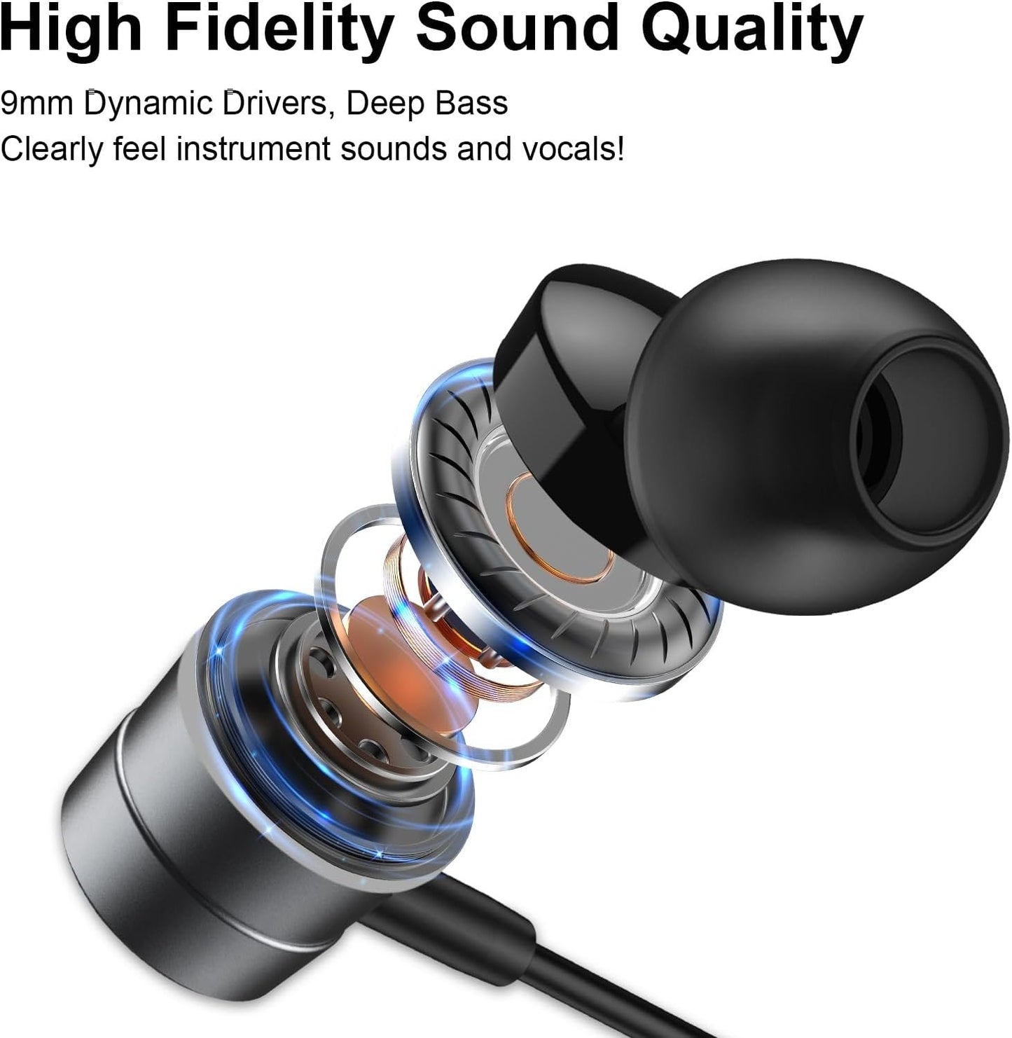 Noise-Isolating in-Ear Headphones with Mic, Wired 3.5mm Jack Earbuds with Volume Control Compatibile with Samsung, Android, MP3, Most 3.5mm Audio Devices