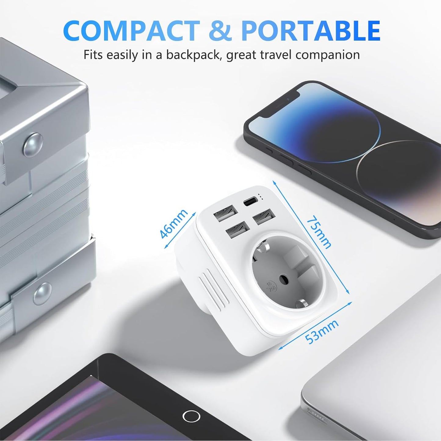 5 in 1 UK Plug Adapters, Clomnpe 2x UK Travel Adapter with 4 USB Ports, UK Italian Plug to Type G Sockets, UK Ireland, Dubai, Maldives, Malaysia, Hong Kong