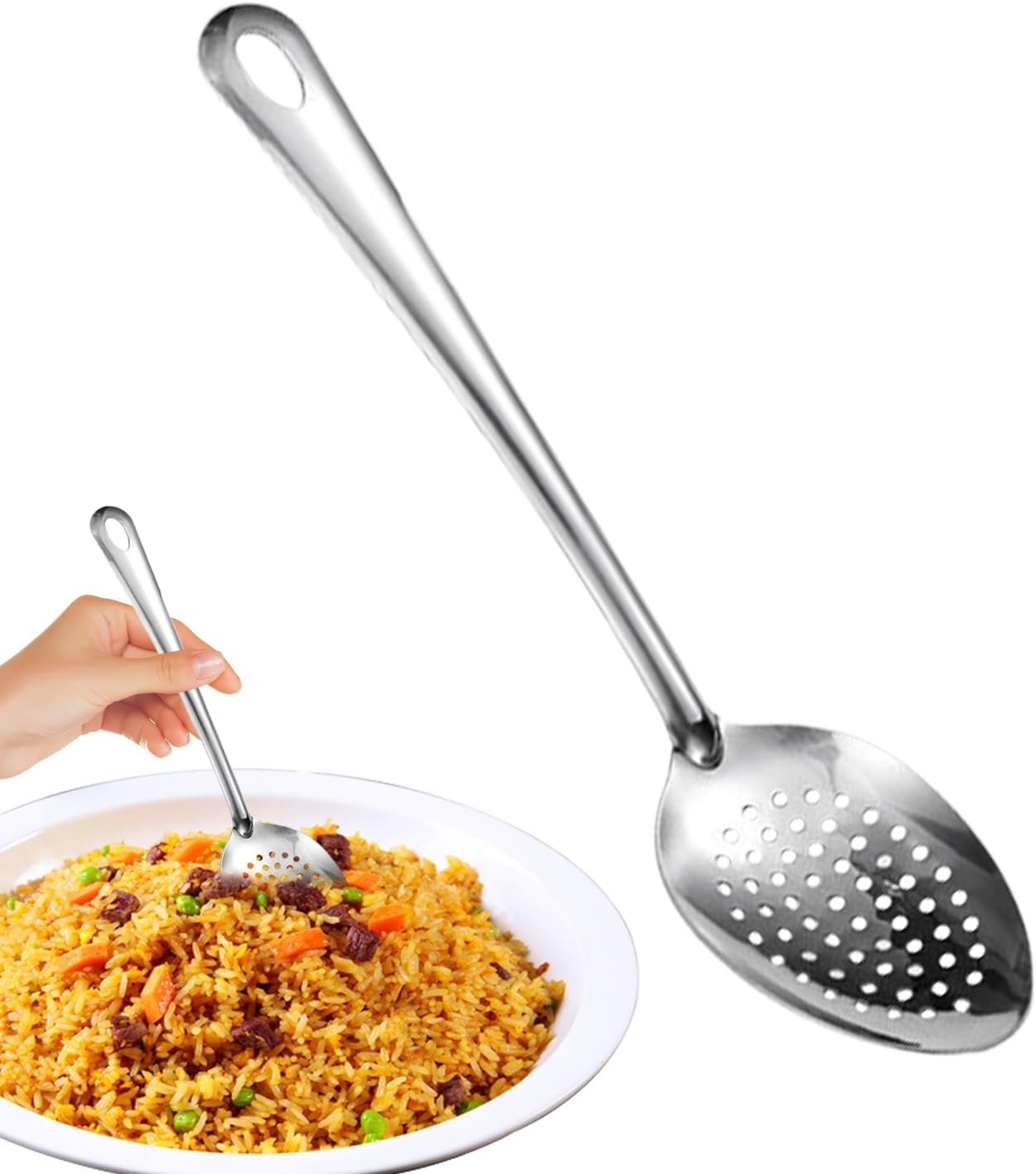 Slotted Spoon Stainless Steel - 15IN Nonstick Cooking Skimmer Utensil | Heat-Resistant Scoop Strainer for Buffet, Outdoor Kitchen, Baking Prep, Home Mixing and Food Serving Tools