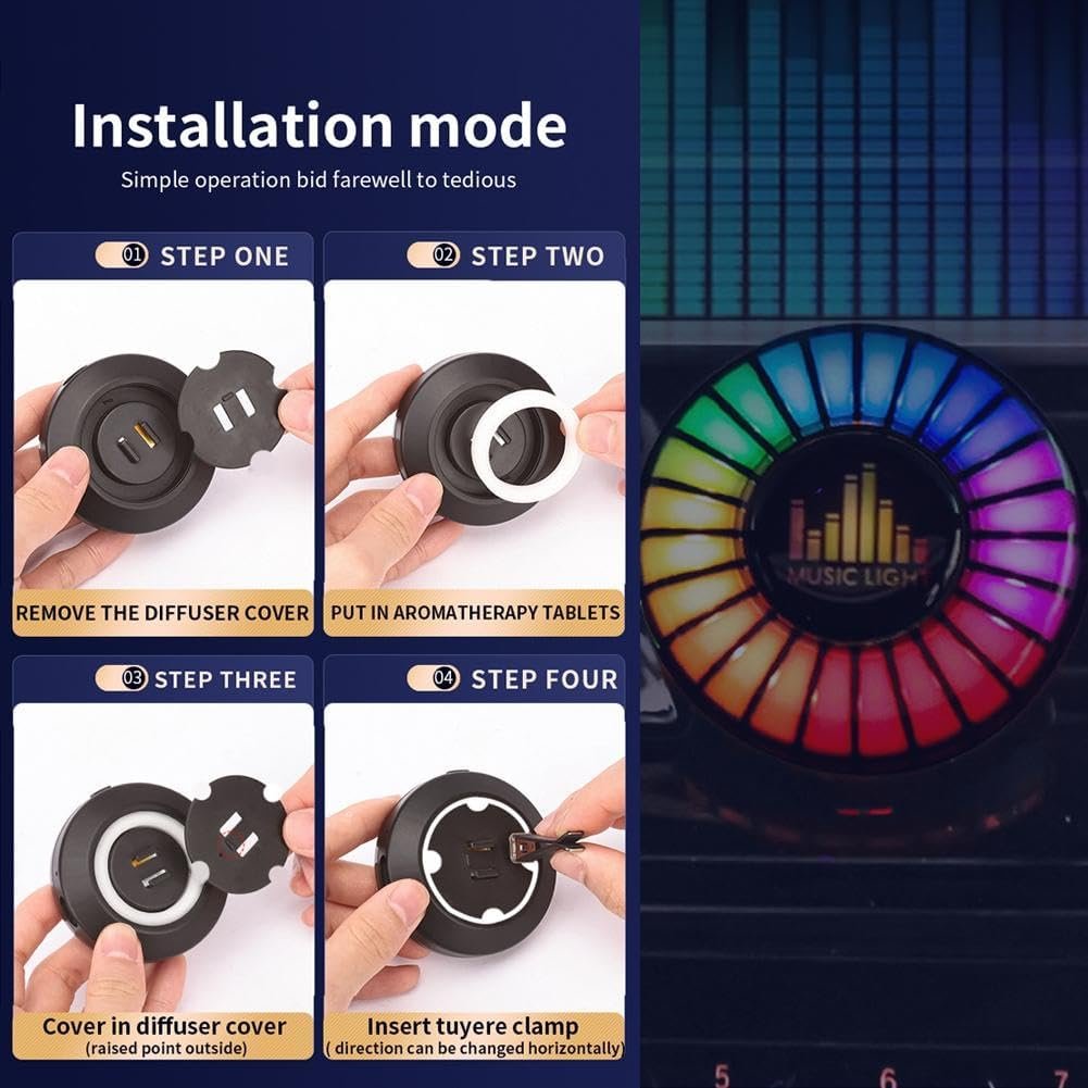 Car Atomosphere Light Vent Clip,RGB Sound Control Fragrance Light,Car Scents Air Freshener,Aromatherapy APP Remote Control Multicolor RGB Change Sound Active Car Gift (ocean)