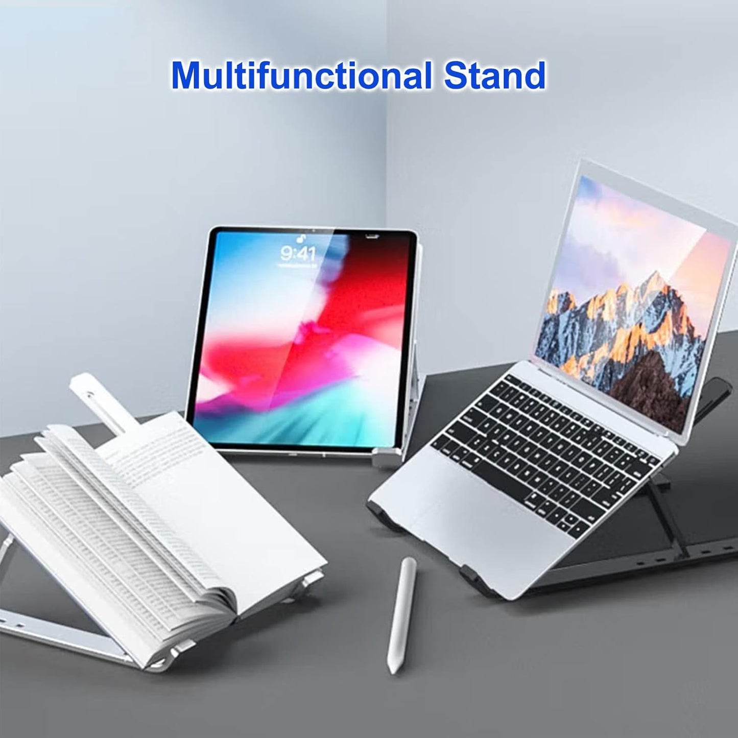 Laptop Stand Kamoon Portable Adjustable Tablet Computer Stand Aluminum Alloy Folding Laptop Stand Compatible MacBook Air Pro, HP More 10-15.6" Laptops & Tablet(Black)