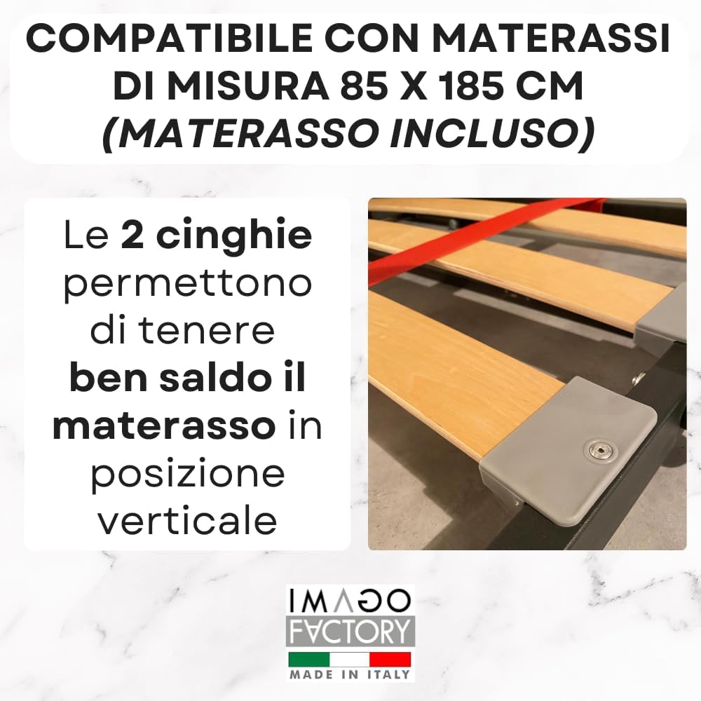 IMAGO FACTORY Kendo Single – Folding Single Bed (L.200 P.106 H.97) Horizontal Fold-Out Bed 100% Made in Italy, Concealed Beds (Mattress, Concrete)