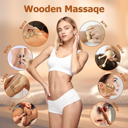 ACWOO 8 in 1 Wood Therapy Massage Tools, Wood Maderotherapy Kit, Anti-Cellulite Massager for Body Modeling, Lymphatic Drainage, Muscle Pain Relief