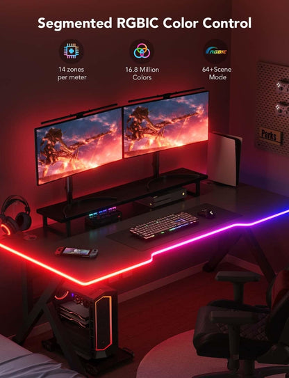 Govee RGBIC Gaming Lights, 10ft Neon Rope Lights Soft Lighting for Gaming Desks, LED Strip Lights Syncing with Razer Chroma, Support Cutting, Smart App Control, Music Sync
