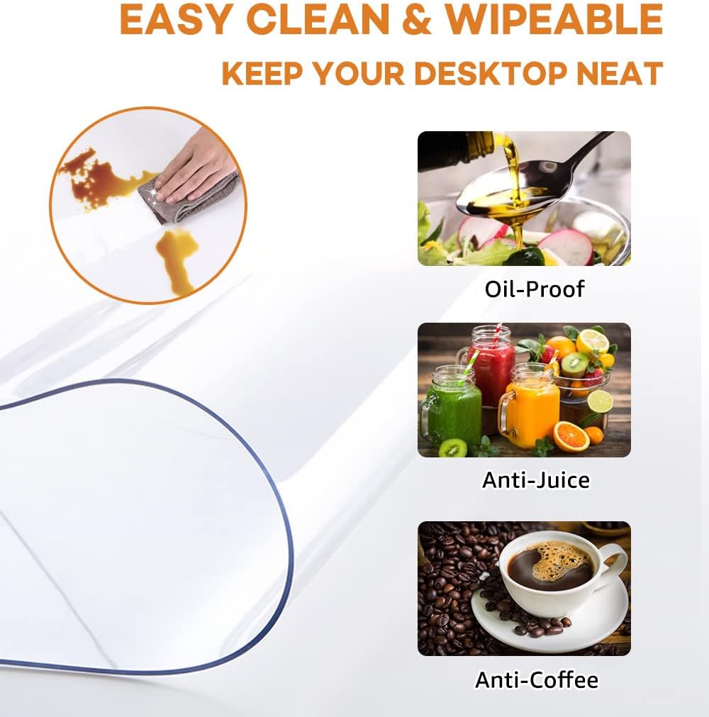38 Inch Dia Round Clear Furniture Table Protector 1.5mm Thick Clear Plastic Tablecloth Wipeable Water Resistant Tabletop Cover PVC Vinyl Circle Coffee Dining Upgraded Version Tabletop Protective Pad
