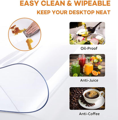 38 Inch Dia Round Clear Furniture Table Protector 1.5mm Thick Clear Plastic Tablecloth Wipeable Water Resistant Tabletop Cover PVC Vinyl Circle Coffee Dining Upgraded Version Tabletop Protective Pad