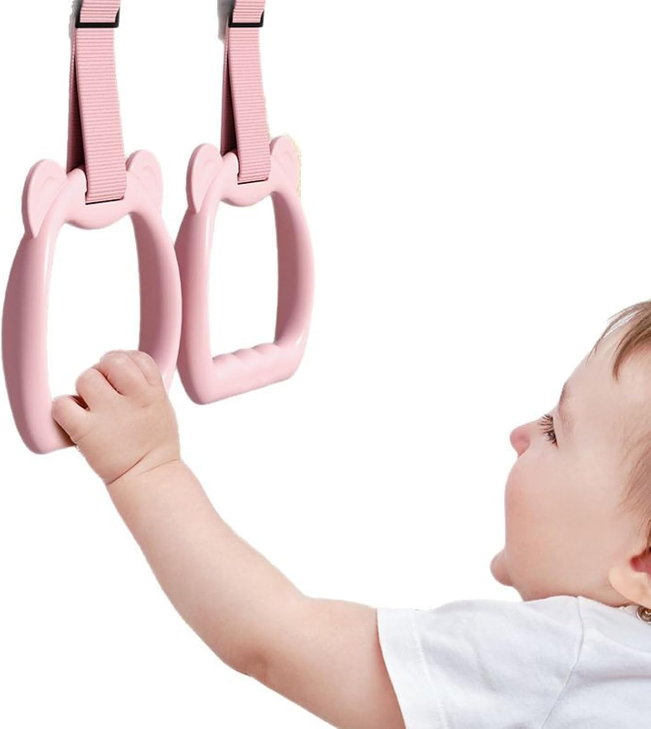 Baby Pull Up Rings, 2 Pieces Cot Hangable Rings, 5.91x3.94 inches Training Tool Accessories Toy Strap Walking Practice, Exercise for Boys, Daycare, Yard Play, Sturdy Safety Design