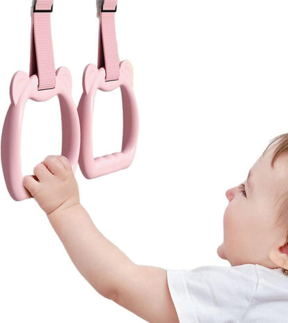 Baby Pull Up Rings, 2 Pieces Cot Hangable Rings, 5.91x3.94 inches Training Tool Accessories Toy Strap Walking Practice, Exercise for Boys, Daycare, Yard Play, Sturdy Safety Design