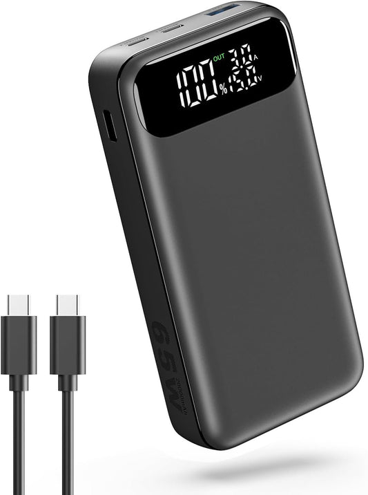 A ADDTOP Power Bank, 20000mAh 65W USB C Laptop Portable Charger, PD QC Fast Charging 3-Output External Battery Pack for MacBook, HP, Tablet, iPhone Series, Samsung, Computer, Steam Deck and More