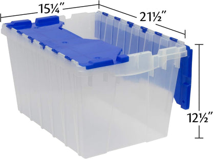 Akro-Mils 66486 12-Gallon Plastic Stackable Storage Keepbox Tote Container with Attached Hinged Lid, 21-1/2-Inch x 15-Inch x 12-1/2-Inch, Clear/Blue