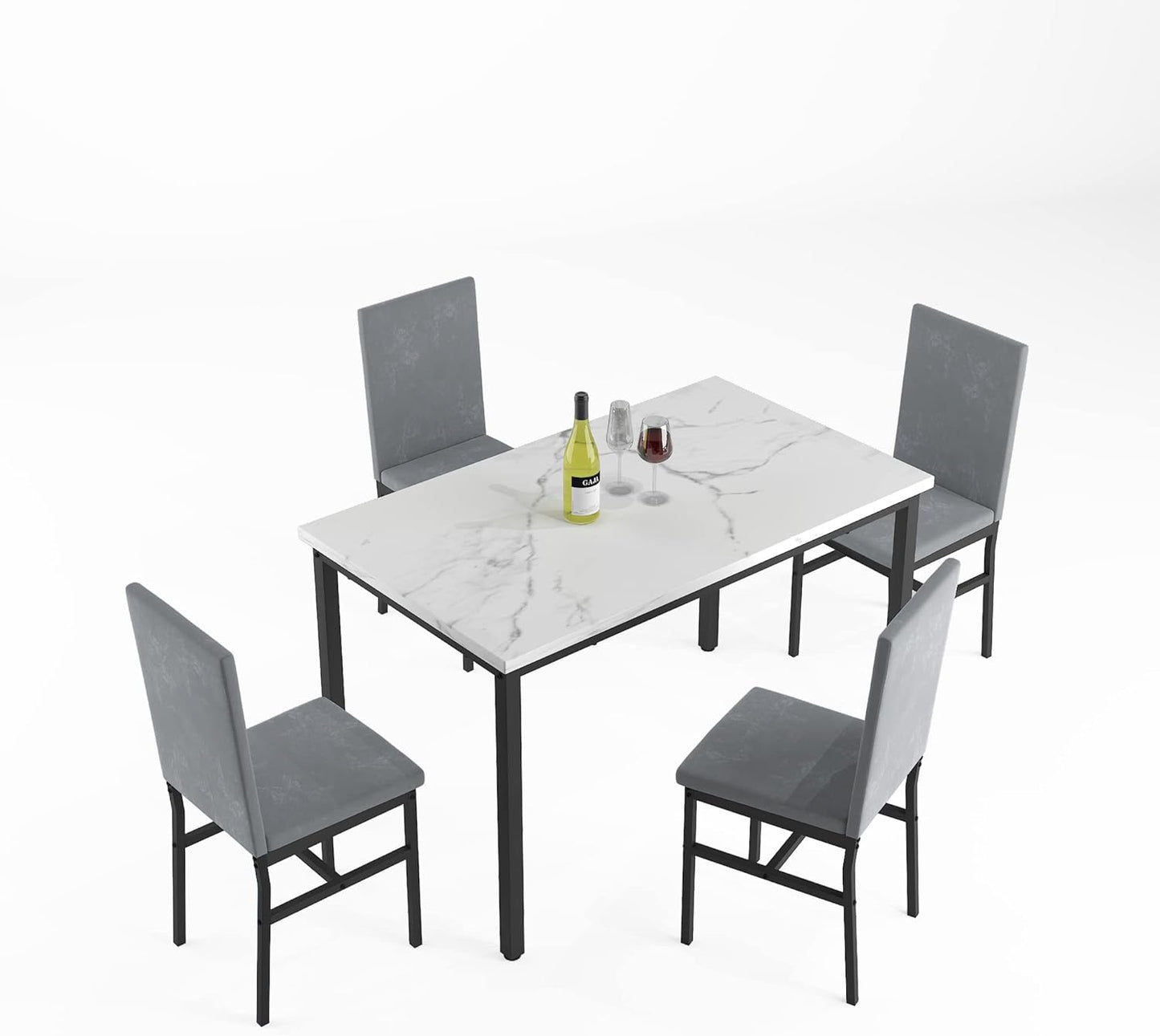 5 Piece DiningTable Set for 4, 47.2 Inch Modern Faux Marble Tabletop Dining Table Set, Kitchen Table Chairs Set with 4 Upholstered Velvet Chairs for Dining Room, Kitchen (Silver)