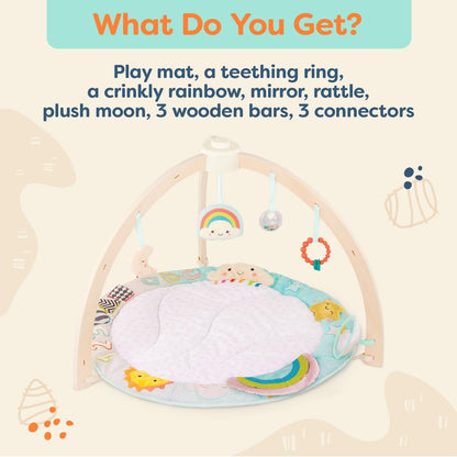 B. Toys- B Wooden Baby Soft Mat - Hanging Sensory Toys - Developmental Activities - Newborn - Sunrise to Sunset Play Gym, Multicoloured, Medium, BX2360C1Z