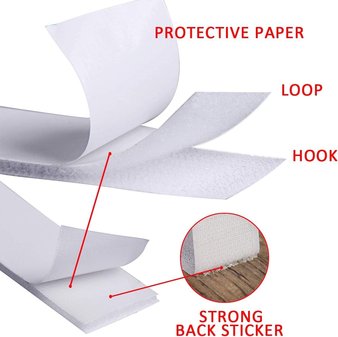 Hook and Loop Fasteners Strips White Double Sided Mounting Adhesive Tape for Home Office Organization (12 Pairs, 1.2x4 Inch)