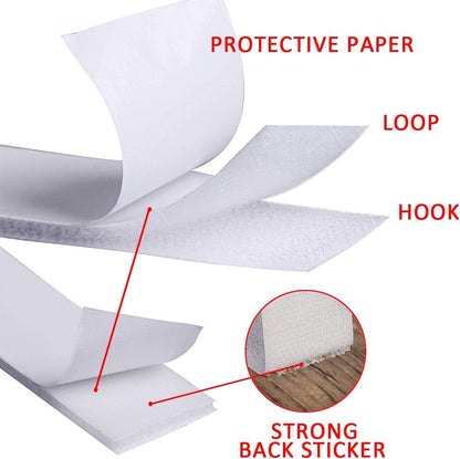 Hook and Loop Fasteners Strips White Double Sided Mounting Adhesive Tape for Home Office Organization (12 Pairs, 1.2x4 Inch)