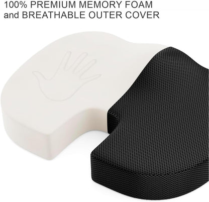 Bodyassist Coccyx Comfort Memory Foam Seat Cushion, Ergonomic Design, Breathable Cover, for Office, Travel and Home