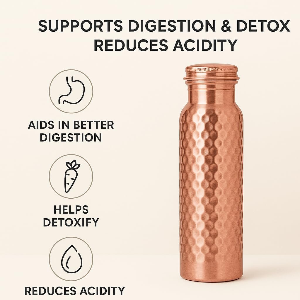 30 Oz Pure Copper Water Bottle for Drinking | Hammered Ayurvedic Vessel with Leak-Proof Lid, 100% Pure Copper Tumbler, Flask | Perfect for Hydration with Health Benefits, Unique Gifts