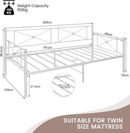 Giantex Metal Daybed Frame Single Size, Modern Single Sofa Bed, Heavy-Duty Steel Slats Support Mattress Foundation, Dual-use Platform Bed Sofa for Living Room, Guest Room, Easy Assembly, White