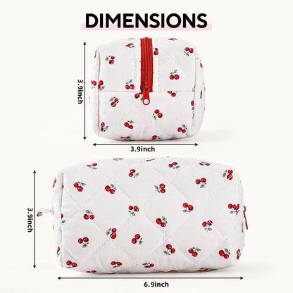 Floral Makeup Bag,Floral Quilted Makeup Bag,Large Cosmetic Bag,Fashionable Travel Makeup Pouch, Cute Cherry Makeup Bag,Puffy Coquette Makeup Bag, Attractive Quilted Makeup Bag