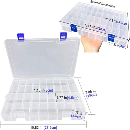 Qualsen Plastic Organizer Container Storage Box Adjustable Divider Removable Grid Compartment Big Clear Slot Box (34 Grid x 1, White)
