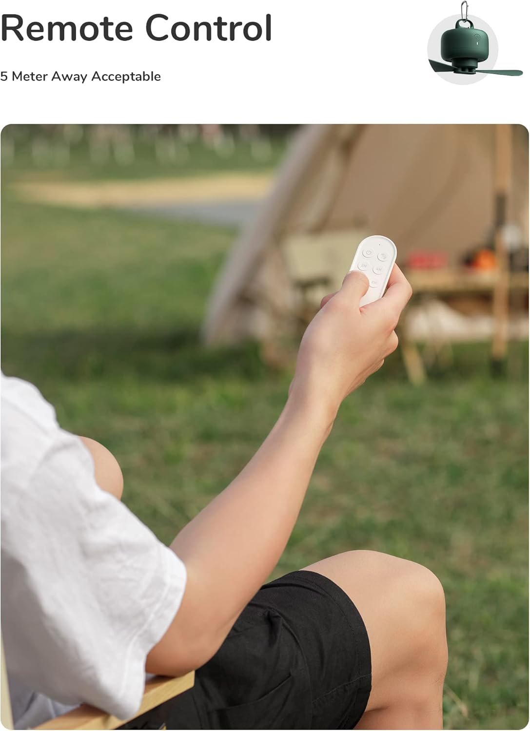 JISULIFE Camping Fan 8000mAh Rechargeable, Portable with Remote Control, Battery Operated with Detachable Fan Blades, Hanging Hook, Timer, 4 Speeds for Outdoor Dorm-Green