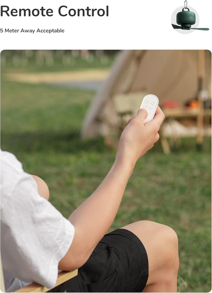 JISULIFE Camping Fan 8000mAh Rechargeable, Portable with Remote Control, Battery Operated with Detachable Fan Blades, Hanging Hook, Timer, 4 Speeds for Outdoor Dorm-Green