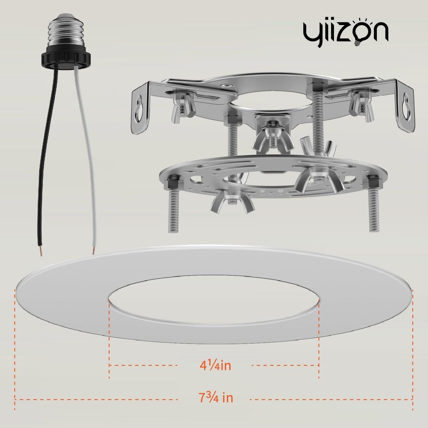 YIIZON R5 and 6 Recessed Can Light Conversion Kit, Fixture Upgrade, Pendant & Hanging Light, Ceiling Fan Compatible, 7¾ Inch Flat Steel Ceiling Medallion, White Finish