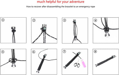 Adjustable Survival Bracelet, 7 Core Paracord 20 in 1 Emergency Sports Wristband Gear Kit with Waterproof LED SOS Light, Compass, Rescue Whistle, Fire Starter Multi-tool for Wilderness Adventure