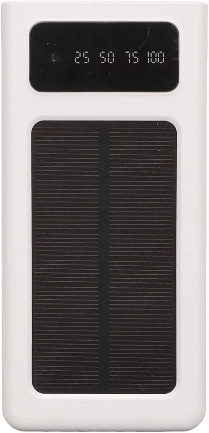 Solar Power Bank Portable 20000mAh Phone, Support Power Display 3 Output and 1 Input Cables and Flashlight, Portable Solar for Hiking Fishing and Traveling (White)