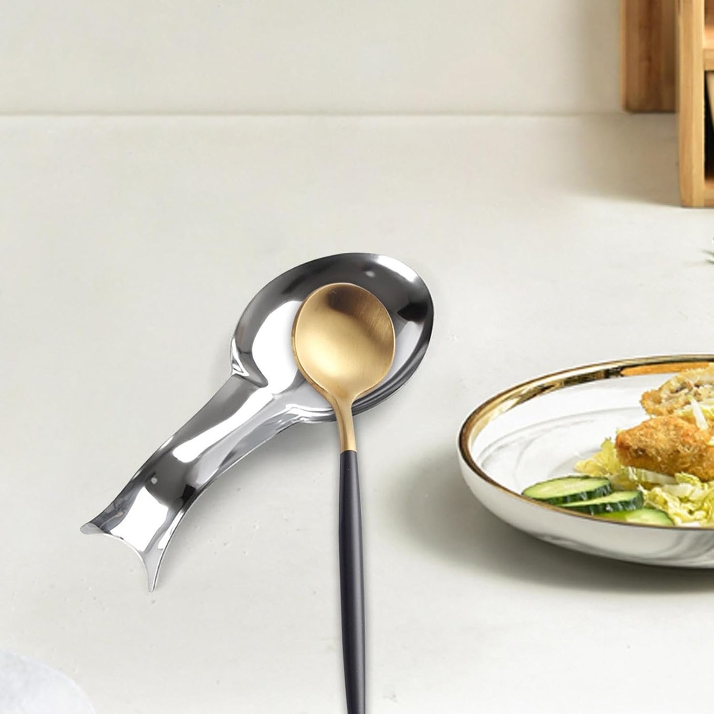 rockible 2x Gadget Da Cucina Poggiamestolo in Acciaio Inossidabile, Poggiamestolo per Utensili Da Cucina per Cucchiai Da Bancone