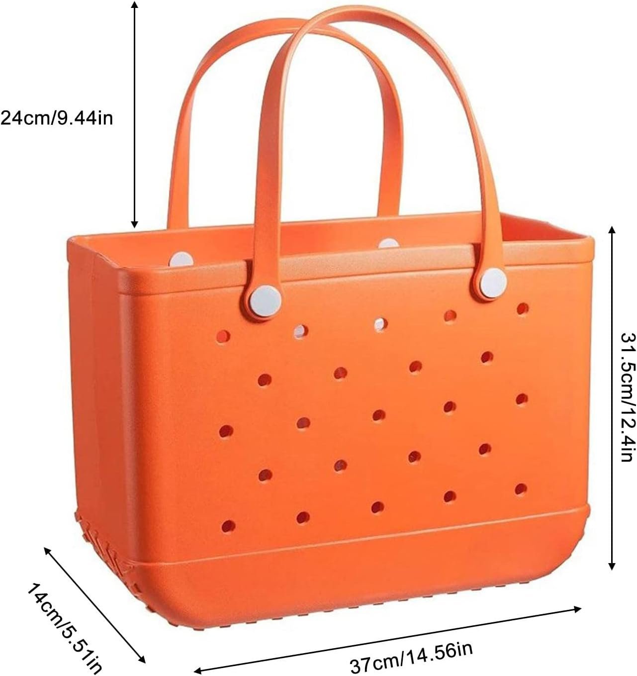 Women Outdoor Rubber Tote Bag,Sports Washable Rubber Tote Bag with Holes | Women's Portable Travel for Beach Sports Swimming Pool (Pure Orange)